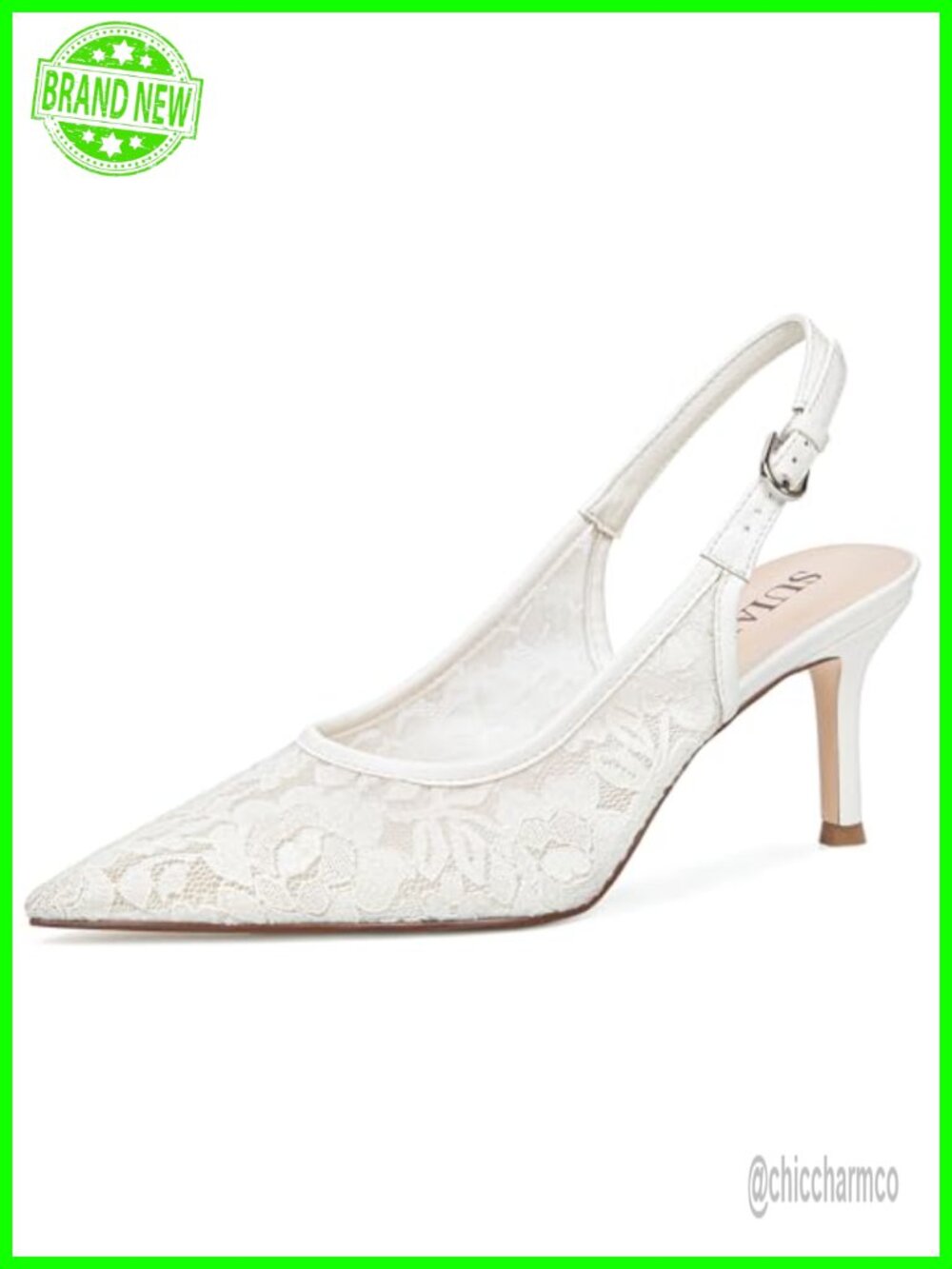 Wedding Kitten Heel Lace Mesh Slingback Pumps Bridal Shoes